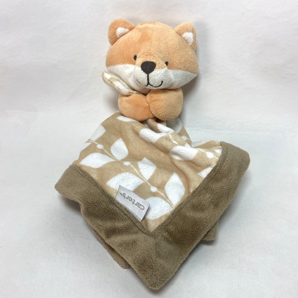 Carters Fox Lovey‎ Security Blanket Baby Plush Stuffed Animal Leaf Print Brown
